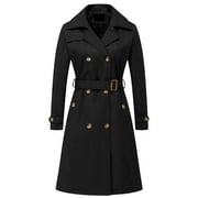 Chrisuno Long Trench Coat Women Spring Dress Jackets Coats Double-Breasted with Belt Black M